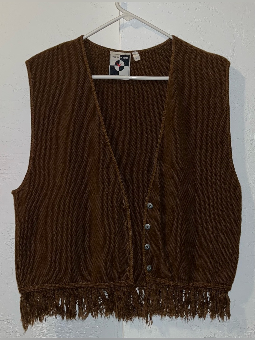 Vintage 1990’s “It’s Our Time” Brown Knit Vest with Fringe Hem